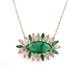 3 Carat Emerald And Diamond Pendant Set In 18k Yellow Gold