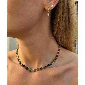 14k Yellow Gold Necklace With Multiple Tourmaline Stones, 31.50 Ct