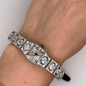 Vintage Platinum Ladies Watch With Diamonds, 1.80 Ct Natural Diamonds