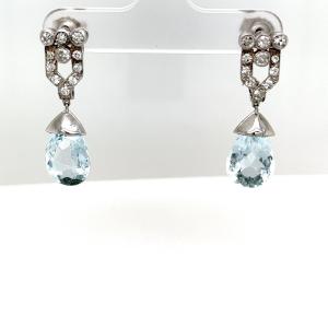 Platinum Drop Earrings With Diamond And Blue Topaz