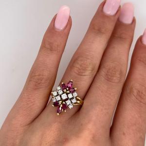 Diamond & Ruby 18ct Yellow & White Gold Cluster Ring