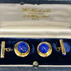 Vintage Cufflinks In 18-carat Yellow Gold With Lapis Lazuli