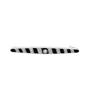 Platinum Brooch With Antique Black Onyx And Diamonds
