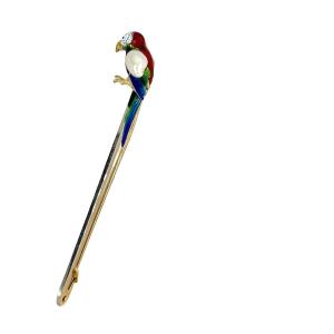 Vintage Moveable Parrot Brooch With Enamelling Set With Oval Cultured Pearl
