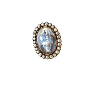 Georgian Mourning Brooch In Gold And Seed Pearls