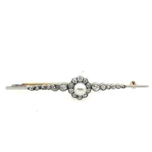 Antique Diamond And Pearl Brooch Mounted In Platinum And 12-carat Yellow Gold
