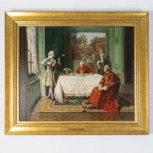 The End Of Dinner, Oil On Panel By Emilen Barthélemy (1885-1964)