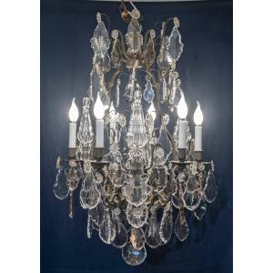 Patinated Bronze And Crystal Cage Chandelier