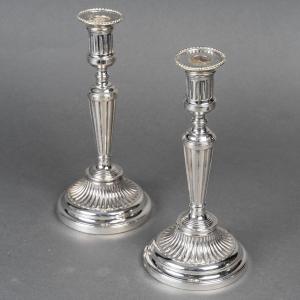 Maison Christofle, Pair Of Silver-plated Bronze Candlesticks