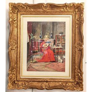 Watercolor Of A Cardinal Musician By François Joseph Girot