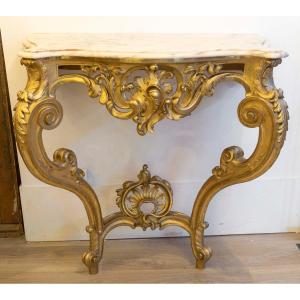 Louis XV Style Console In Wood And Gilded Stucco 