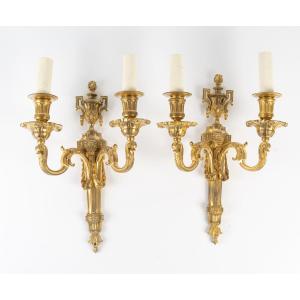 Pair Of Louis XVI Ormolu Sconces.