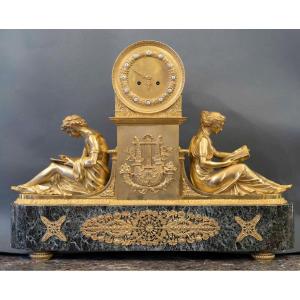 Marble And Gilt Bronze Study And Philosophy Clock, Also Known As "pendule Aux Marechaux"