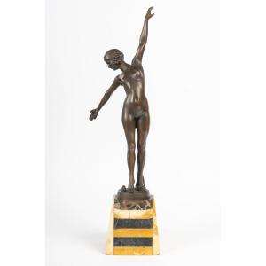 Sword Dance, Figure Of A Young Woman Balancing On Her Tip Toes - Bronze Sculpture