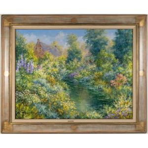 Le Petit étang, Oil On Canvas By Roger Bolzonello