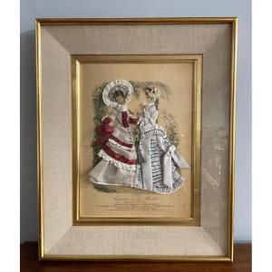 Engraving Under Glass "elegant Young Women"