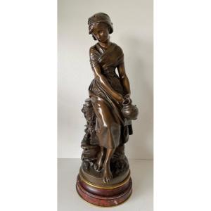 Young Woman With A Broken Jug, Bronze Sculpture On A Rotating Base