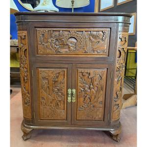 Richly Carved Bar Cabinet