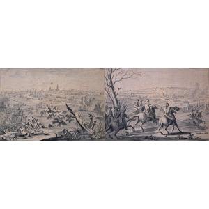 Workshop Of François Adam Van Der Meulen (1632-1690), 2 Battle Drawings Of Louis XIV