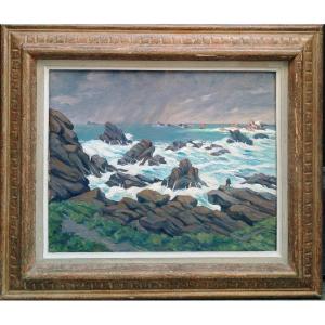 Pierre Agnès (1898-1964), Man Observing The Unleashing Of The Elements At Ouessant, Oil