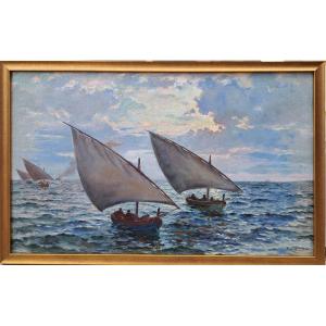 Charles Signoret (1867-1932), Boats At Sea, Oil