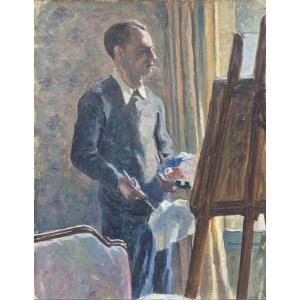 Pierre Agnès (1898-1964), Self-portrait With A Cigarette In The Studio