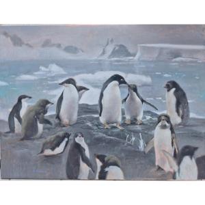 Luc Bernay (born In 1993), Penguins On The Ice Floe, Oil