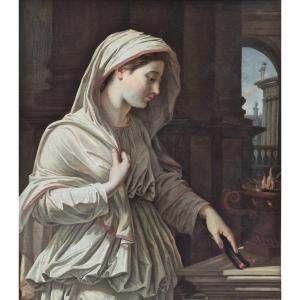 18th Century French School, Signed And Dated, Vestale Tending The Sacred Fire