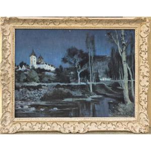 Alexandre Nozal (1852-1929), Church Of Saint Médard In The Lot, Nocturne