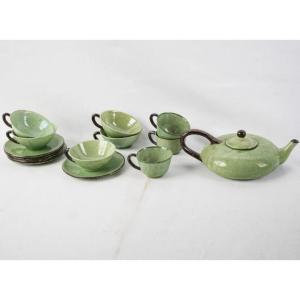 Dieulefit Tea And Coffee Set 1950s Green Glaze
