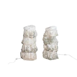 Pair Of Lamps In Alabaster, Contemporary Work, Ls54051756b