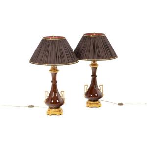 Pair Of Porcelain And Gilt Bronze Lamps, Circa 1880, Ls55981006b