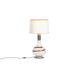 White Glass Lamp Decorated With A Brown And Yellow Spiral, 1970s