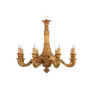 Dumez, Louis XVI Style Chandelier In Carved And Gilded Wood. 1950s.
