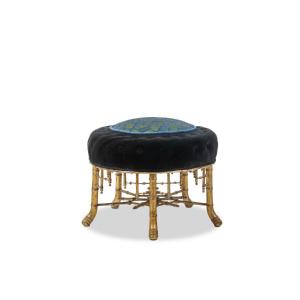 Pouf In Golden Wood Imitation Of Bamboo. Circa 1880.