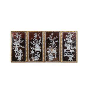 Set Of Four Asian Style Lacquer Panels. 1950s.