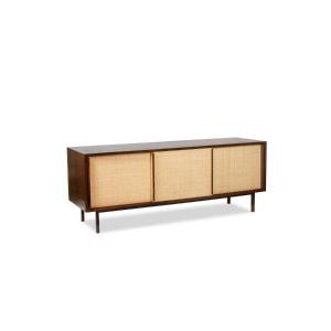 Sideboard In Wenge, Rafia And Lacquered Metal. 1970s.