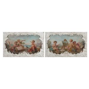 Pair Of Paintings Representing Allegories. Circa 1880.