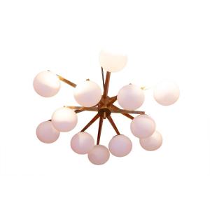 Angelo Lelli. Chandelier In Brass And Opaline. Contemporary. Ls65592258a