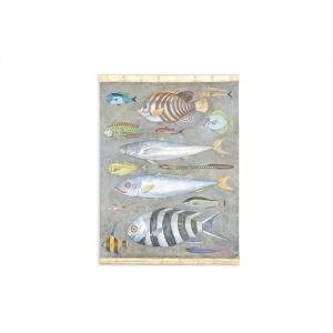 Painted Canvas Depicting Fish. Contemporary Work. Ls6026911a