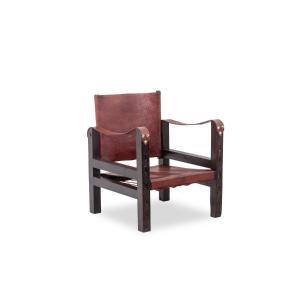“safari” Armchair In Wood And Cognac Leather. 1960s/70s. Ls6311309m
