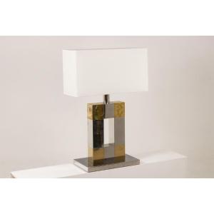 Sandro Petti. Geometric Lamp In Silver And Gold Metal. 1970s. Ls5792407u