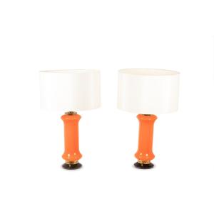 Pair Of Orange Glass Lamps. 1970s. Ls6353387a