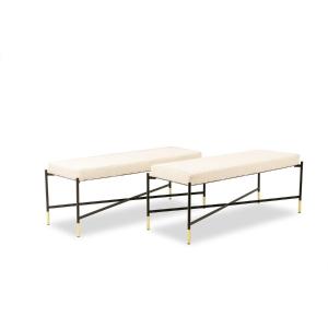 Pair Of White Benches, In Lacquered And Gold Metal. 2000s. Ls6364756m