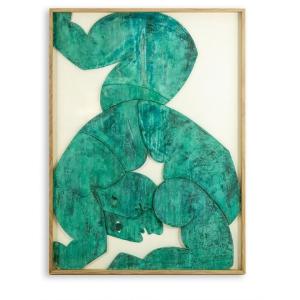 'the Twins', Bas-relief Framed In Oak Wood And Patinated Copper. Ls64863009p