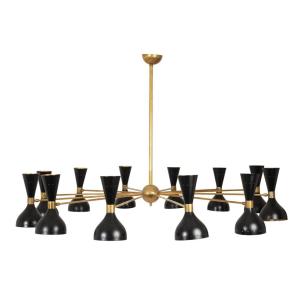 Diabolo Chandelier In Patinated Brass And Black Lacquer. Contemporary. Ls64531920