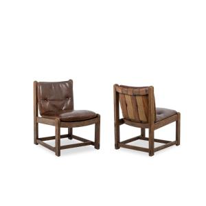 Pair Of Oak Fireside Chairs, Upholstered In Leather, 1960s Ls6554476y