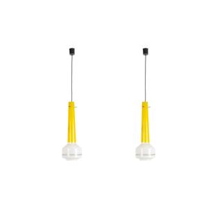 Pair Of Two-tone Yellow And White Glass Pendant Lights. 1960s Ls6481409p