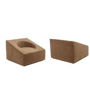 Pair Of Cubic Armchairs In Beige Mohair Fabric. Contemporary. Ls66542202