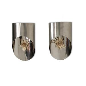 Pair Of Large Polished Metal Wall Sconces. 1970s Ls63731554